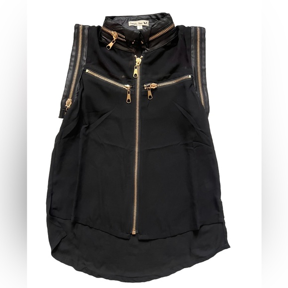 Double Zero Black Sheer Too with Gold Zip Accents Brand New! S - Picture 6 of 9
